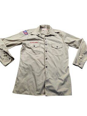 Boy Scouts of America Shirt Mens Medium Beige Button Up Long Sleeve